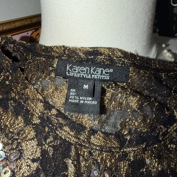 Vintage Y2K Karen Kane Black and Gold Floral Lace Top - Picture 3 of 3